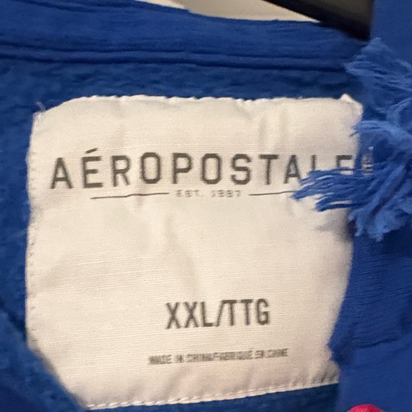 Aeropostale Men's Blue and Orange Hoodie - Picture 2 of 4